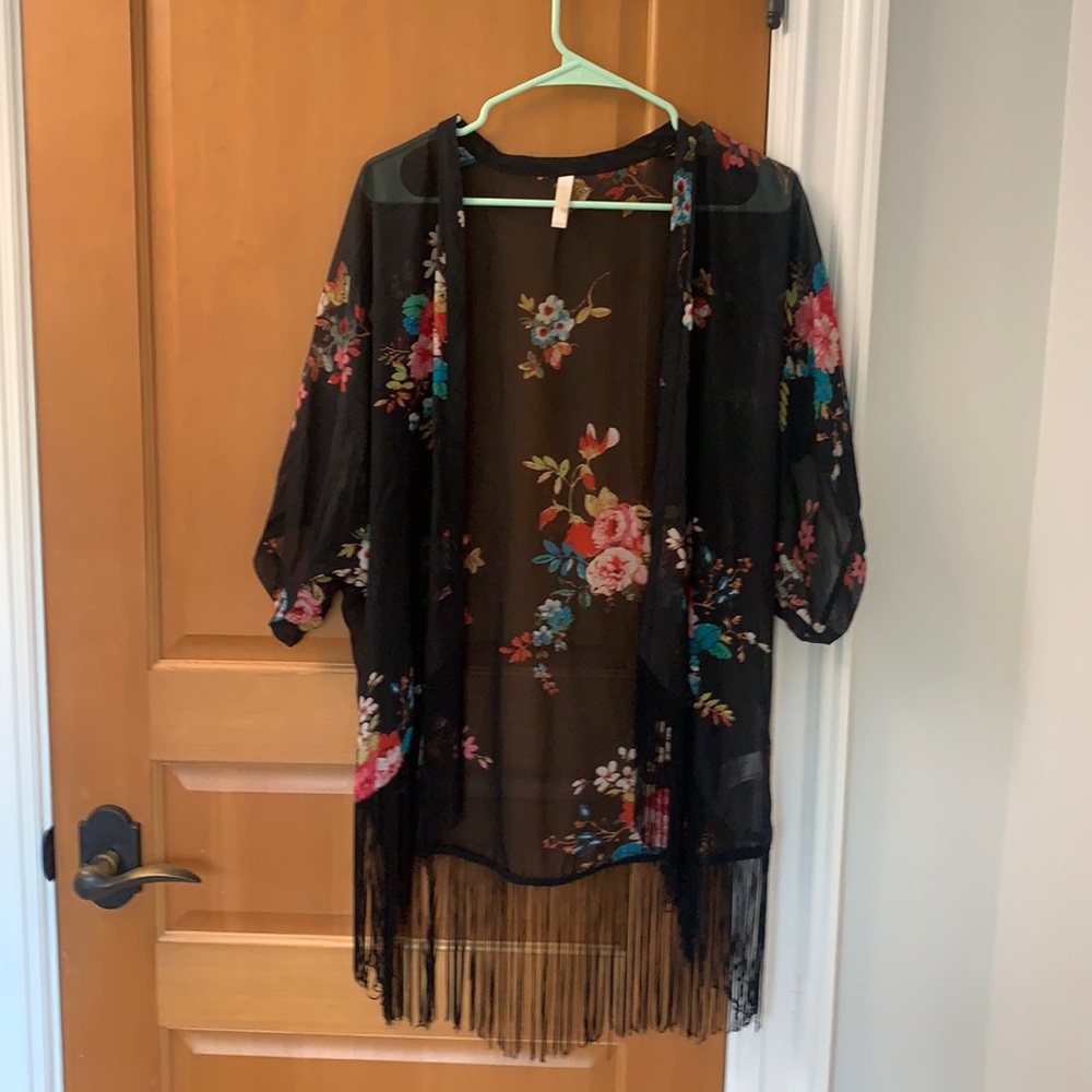 black floral kimono